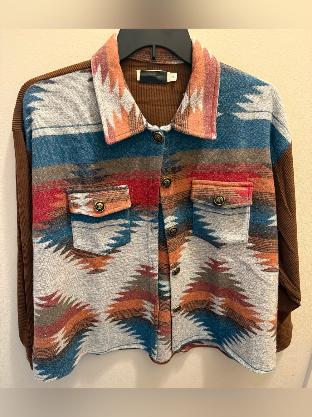 Corduroy Aztec Shacket Size 2X - Picture 3 of 7